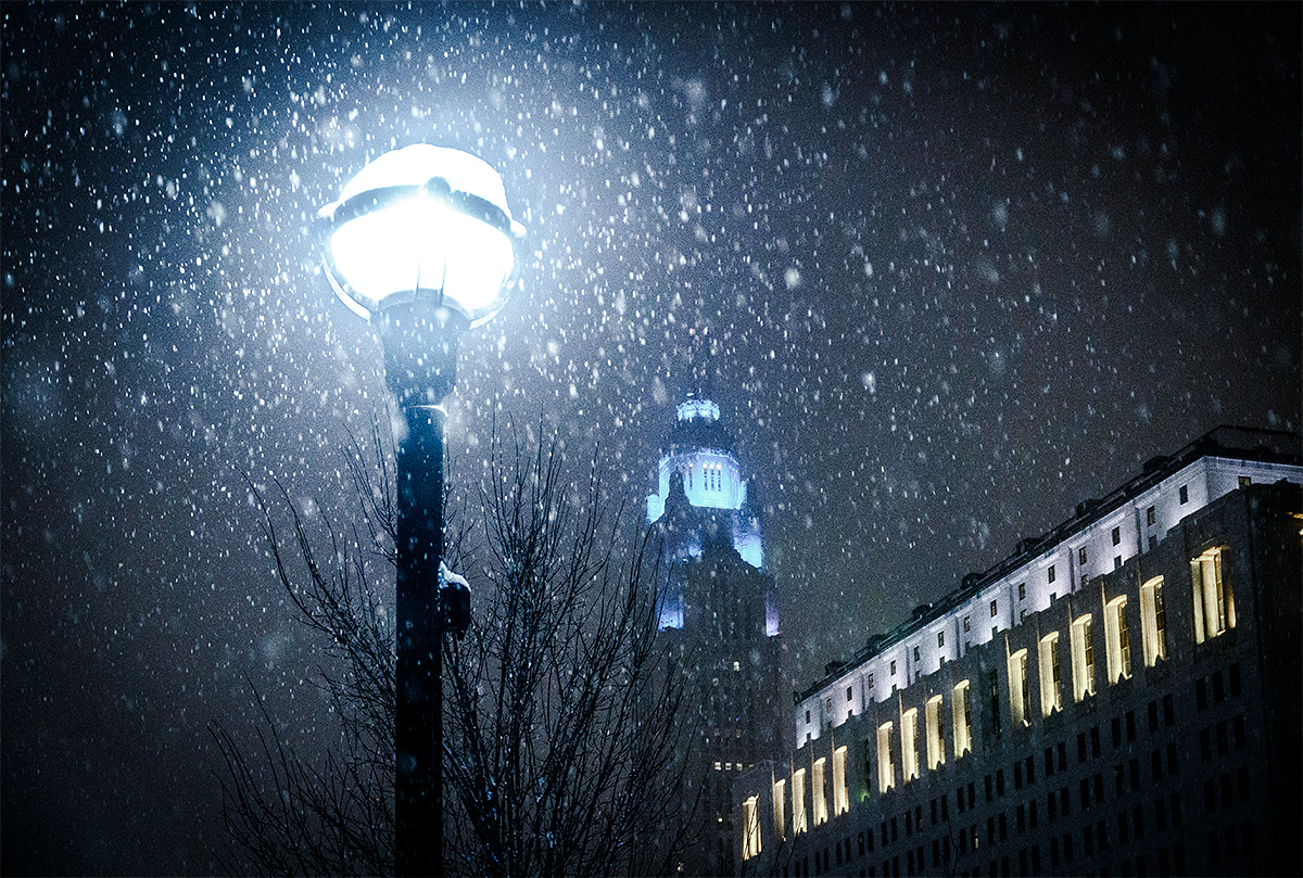 Residential, Snow, Night, Lights